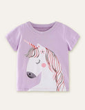 Tecknad Unicorn Tryckt T-shirt