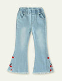 Cherry Embroidered Denim Bell-Bottom Pants - Mini Taylor