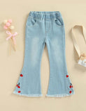 Cherry Embroidered Denim Bell-Bottom Pants - Mini Taylor