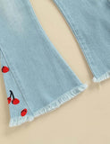 Cherry Embroidered Denim Bell-Bottom Pants - Mini Taylor