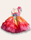 Clearance Sale  - Mom&me Flamingo Appliqué Rainbow Tulle Party Dress