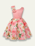 Diagonal Shoulder Rose Printed Party Dress - Mini Taylor