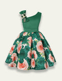 Diagonal Shoulder Rose Printed Party Dress - Mini Taylor