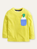 Langarm-T-Shirt mit Enten-Applikationstasche