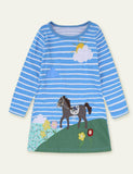 Embroidered Fun Animals Long Sleeve Dress