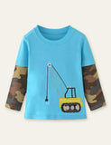 Excavator Appliqué Embroidered Long Sleeve T-shirt - Mini Taylor