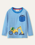 Excavator Dinosaur Appliqué Long Sleeve T-shirt - Mini Taylor