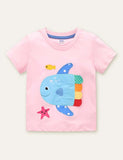 T-shirt con applicazione unicorno pesce