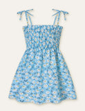 Kleid mit floralem Schmetterlingsdruck und Spaghettiträgern und hoher Taille