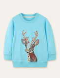 Floral Deer Appliqué Embroidered Sweatshirt - Mini Taylor