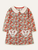 Floral Printed Rabbit Appliqué Long Sleeve Dress - Mini Taylor