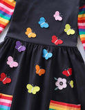 Flower Butterfly Appliqué Rainbow Long Sleeve Dress - Mini Taylor