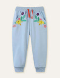 Flower Embroidered Sweatpants