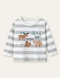 Forest Animal Printed Striped Long Sleeve T-shirt - Mini Taylor