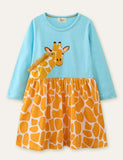 Giraffe Appliqué Sukienka z długim rękawem