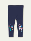Girls' Unicorn Embroidered Cotton Leggings