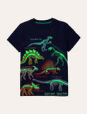 Leuchtendes Dinosaurier-Kurzarm-T-Shirt