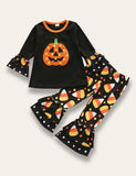 Halloween Manga Longa Flare Calça Set