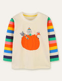 Halloween Pumpkin Printed Rainbow Striped T-shirt - Mini Berni