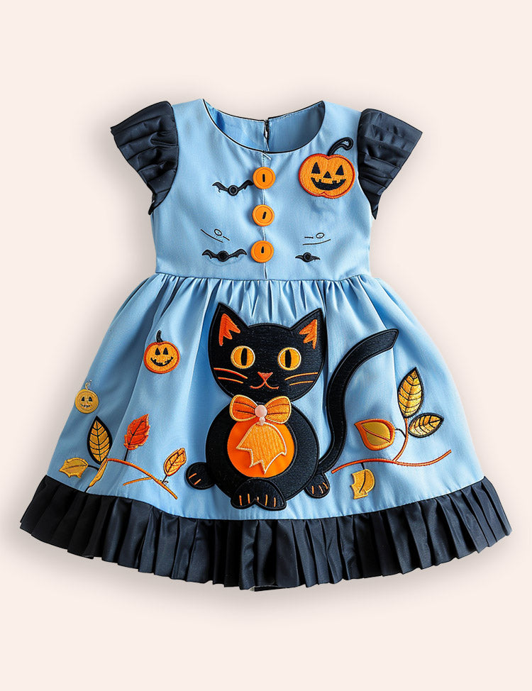 Halloween Black Cat Appliqué Dress