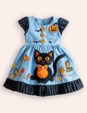 Halloween Black Cat Appliqué Dress