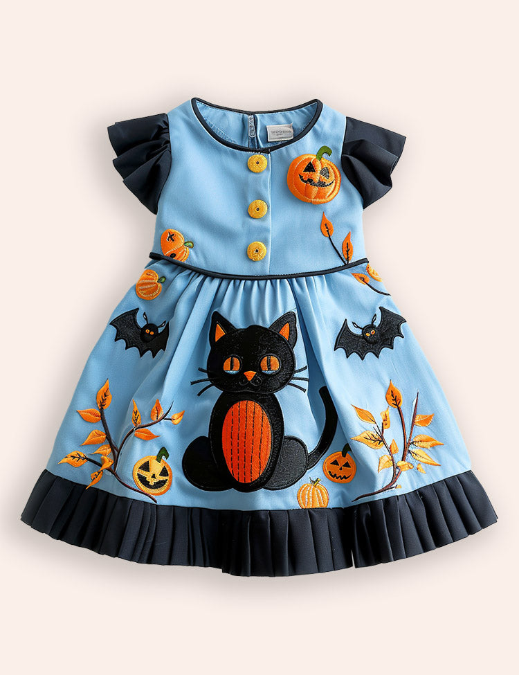 Halloween Black Cat Appliqué Dress