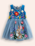 Floral Bunny Appliqué Tulle Dress