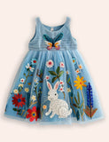 Floral Bunny Appliqué Tulle Dress