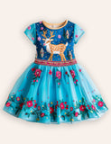 Festival Floral Reindeer Embroidered Tulle Dress