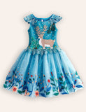 Festival Floral Reindeer Embroidered Tulle Dress