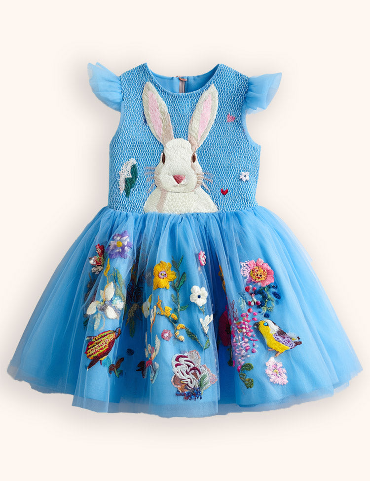 Rochie de tul cu iepuras de flori verzi