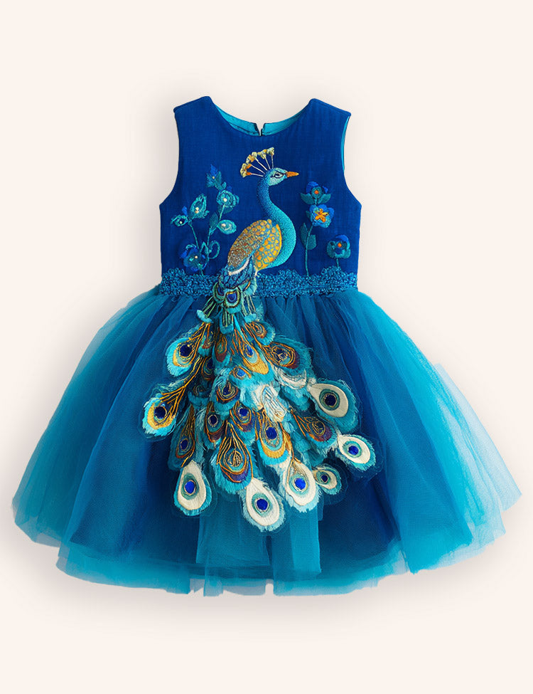 Peacock Appliqué Tulle Dress
