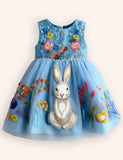 Tulle Floral Bunny Appliqué Party Dress