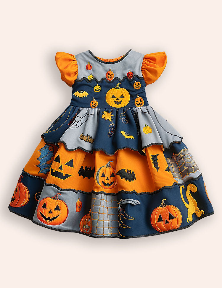 Halloween Pumpkin Appliqué Dress