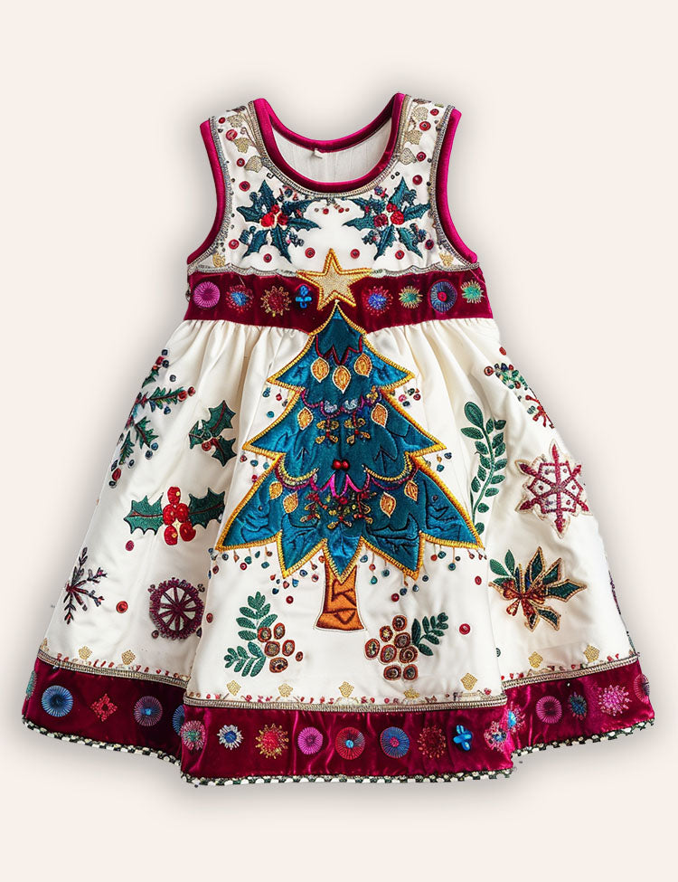 Christmas Tree Applique Party Dress