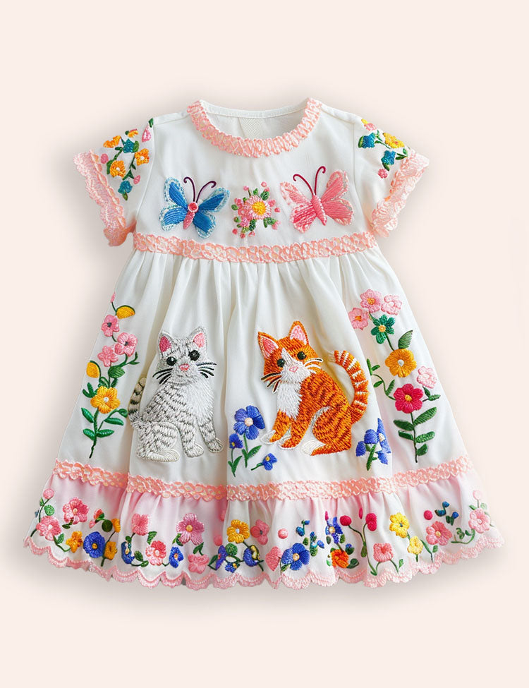 Floral Cat Appliqué Dress
