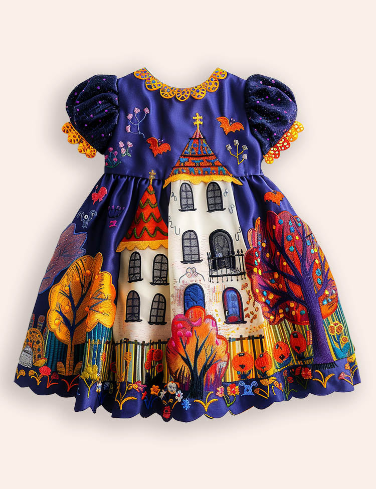 Halloween Haunted House Printed Dress