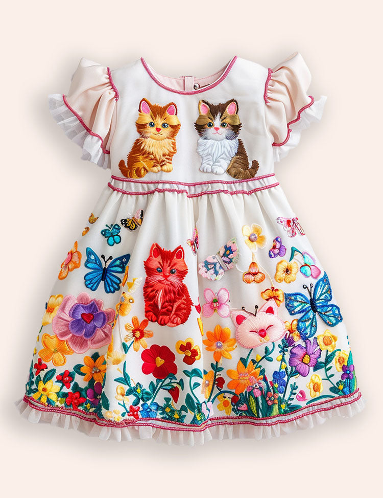 Floral Cat Appliqué Dress