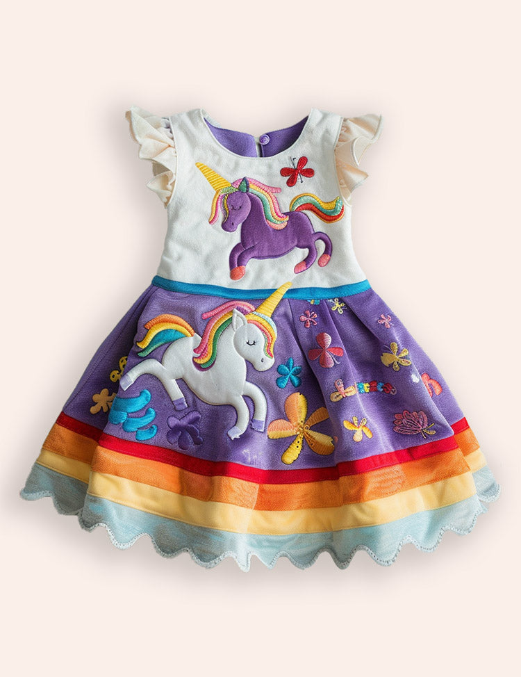Rainbow Unicorn Appliqué Cord  Dress