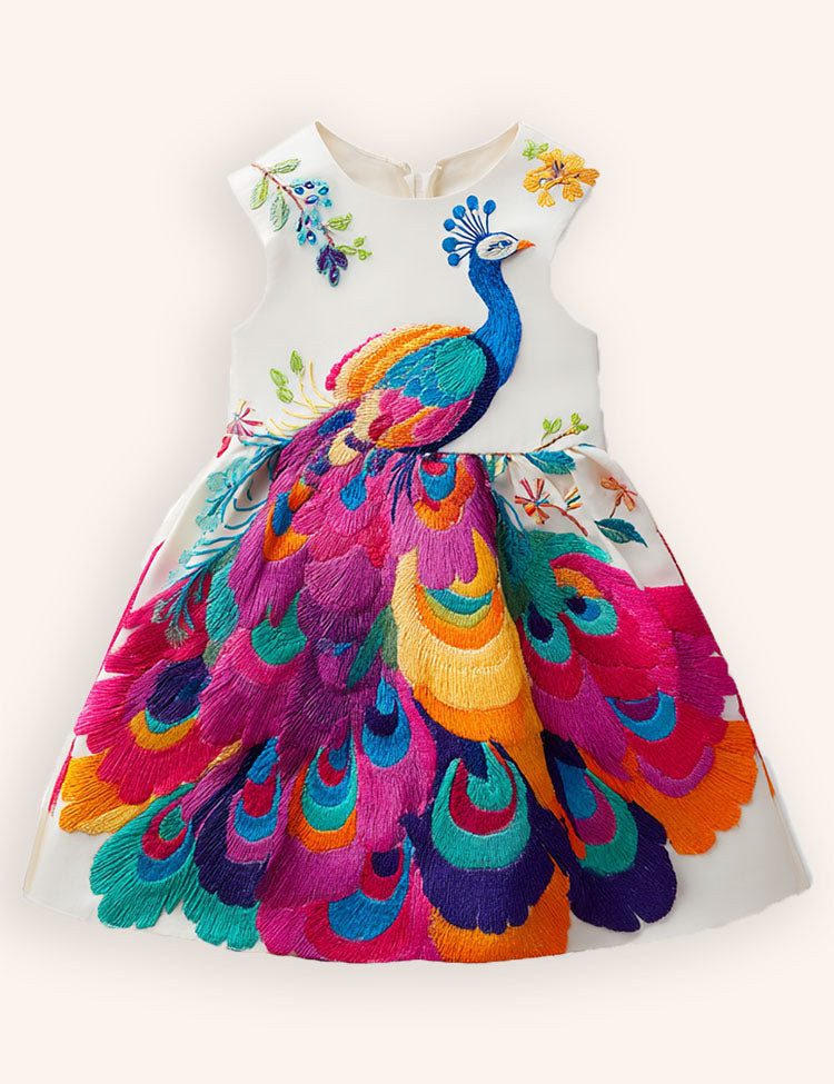 Peacock Embroidered Dress