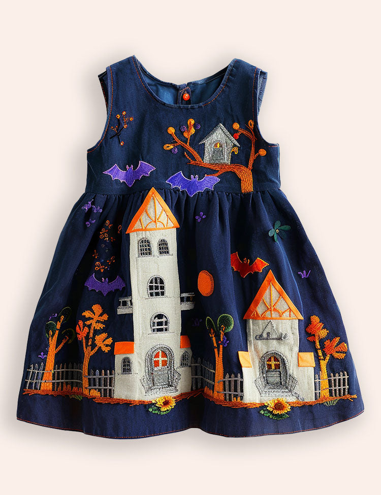 Halloween Haunted House Appliqué Dress