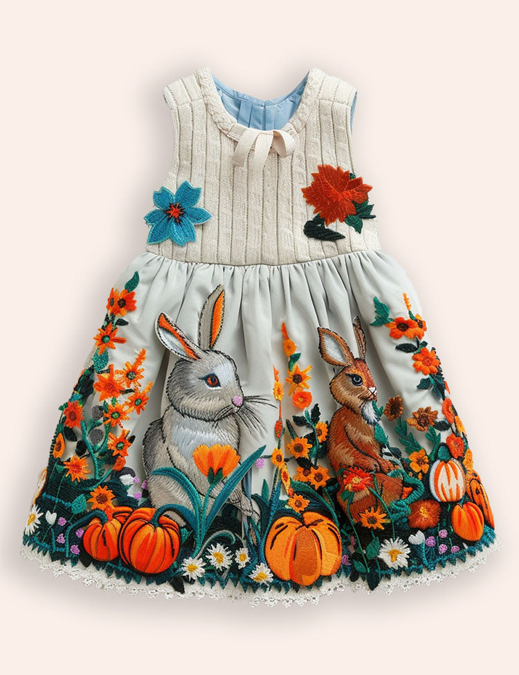 Halloween Bunny Pumpkin Appliqué Dress
