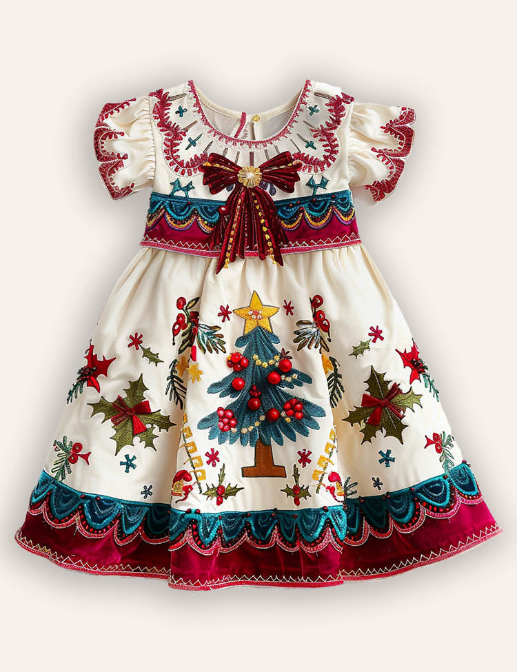 Christmas Tree Applique Party Dress