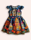 Halloween Haunted House Printed Dress
