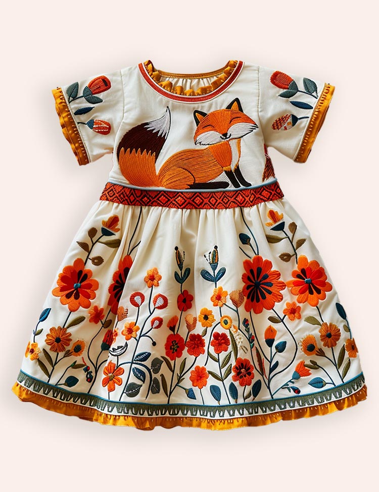 Floral Fox Appliqué Dress