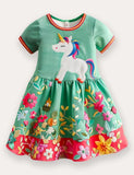 Mulit Flower Unicorn Appliqué Dress