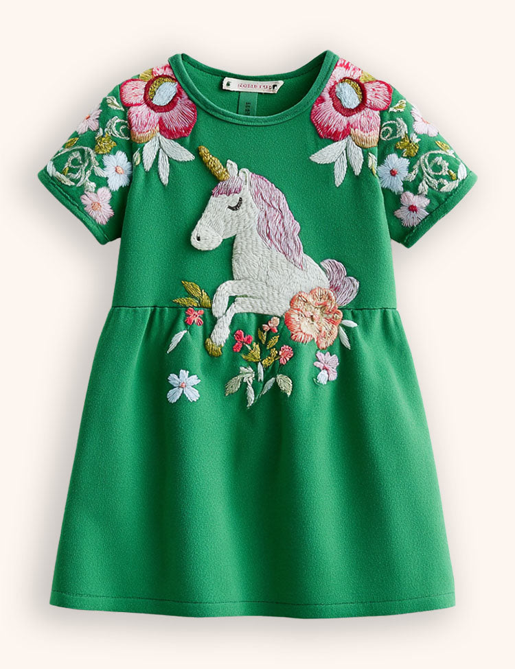 Floral Unicorn Appliqué Dress