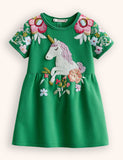 Floral Unicorn Appliqué Dress