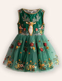 Festival Floral Reindeer Embroidered Tulle Dress