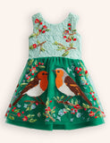 Floral Bird Embroidered Tulle Dress